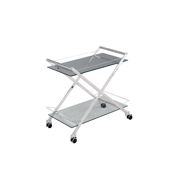 0100008 - 2-Tier Silver Rolling Bar Cart