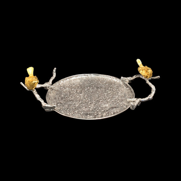 0110003 - Medium Metal Tray w/ Gold Birds