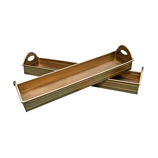 0140011.0 - Gold Metal Rectangle Trays - S/2