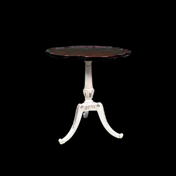9990036 - Antique Tripod Distressed White w/ Mahogany Top Pie Crust Table