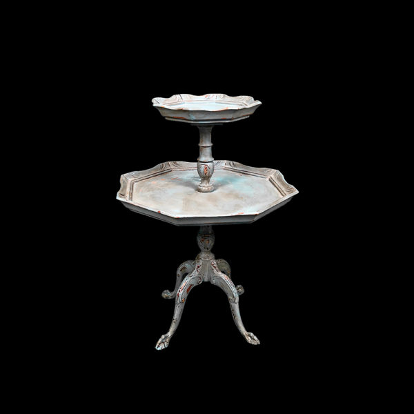 9990037 - 2-Tier Antique Octagon Distressed Blue End Table
