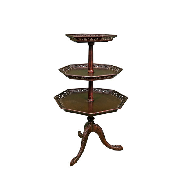 9990038 - 3-Tier Antique Octagon Mahogany End Table