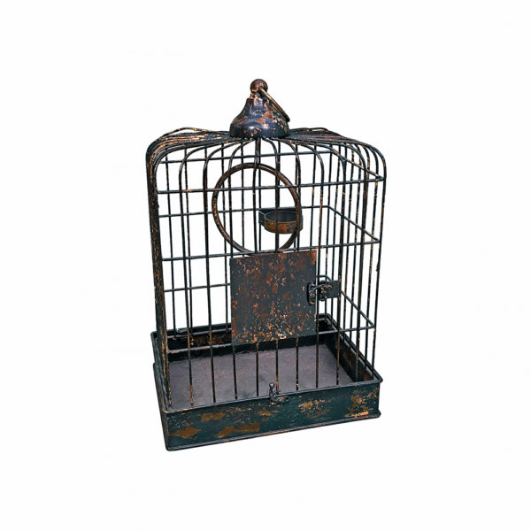 9990064 - Distressed Black Metal Vintage Bird Cage