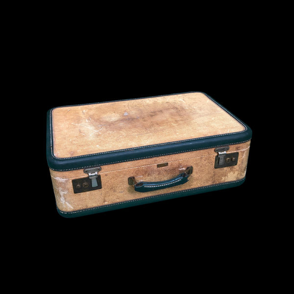 9990068 - Wicker and Green Trimmed Suitcase