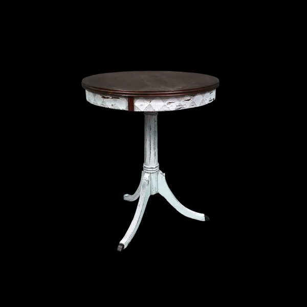 9990240 - Antique Grey Drum Table w/ Mahogany Top