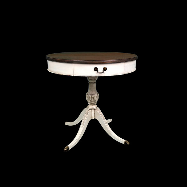 9990241 - Antique White Drum Table w/ Mahogany Top