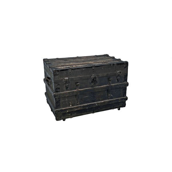 9990244 - Antique Black Steamer Trunk