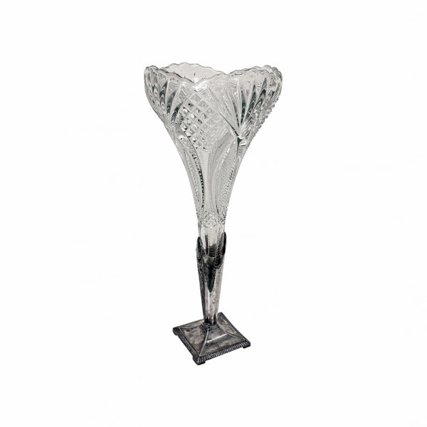 9990286 - Vintage Glass Vase w/ Silver Bottom