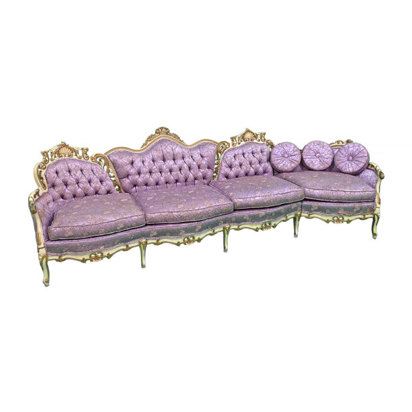 9990291.0 - Vintage Purple Sofa w/ Creme and Gold Trim