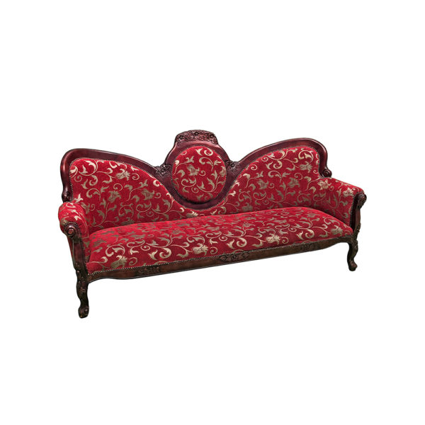 9990147 - Red Vintage Sofa w/ Gold Floral Design