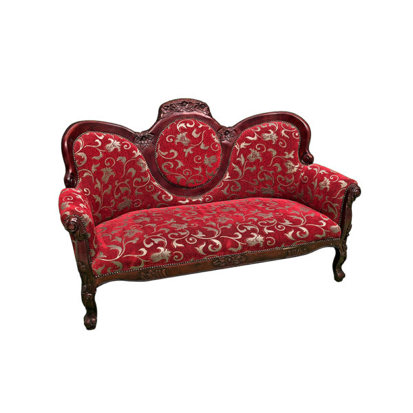 9990148 - Antique Red Loveseat w/ Gold Floral Design