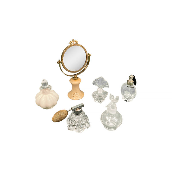 9990187 - 6-Piece Glass Perfume Bottle Set w/ Mirror