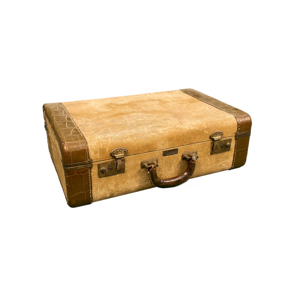 9990191 - Vintage Tan Suitcase w/ Brown Alligator Trim