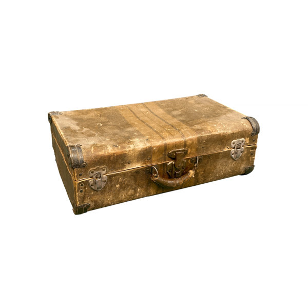 9990193 - Vintage Brown Suitcase w/ Metal Corners