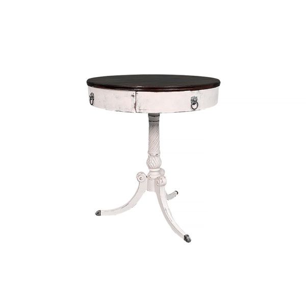 9990300 - Antique White Lion Drum Table w/ Mahogany Top