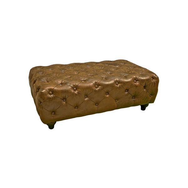 9990328 - Tufted Chesterfield Brown Leather Ottoman