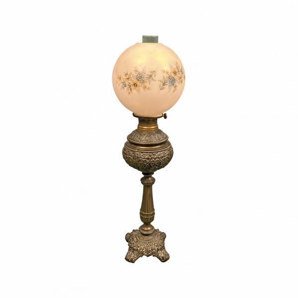 9990330 - Vintage Metal Lamp w/ Yellow Flower Globe