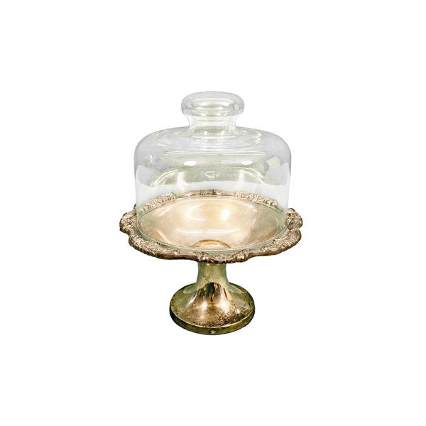 9990336 - Vintage Silver Cake Dish w/ Glass Top