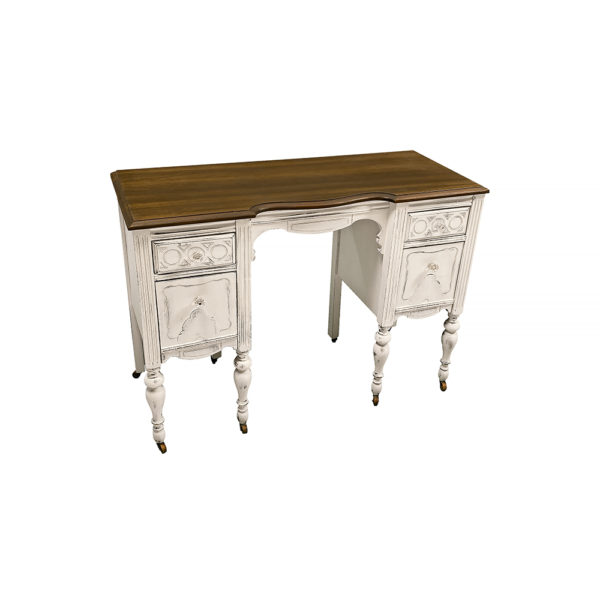 9990340 - Vintage White Makeup Table w/ Brown Top