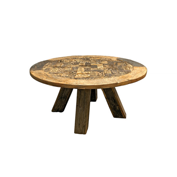 9990355 - Wagon Wheel Carved Wood Coffee Table